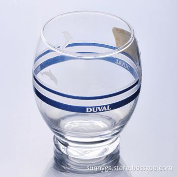 Shot Blown Glass with Decal Logo, Wine Barrel Shape